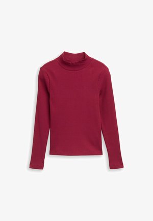 Langsleeve coltrui in donkerrood, gemaakt van ribbelstof. Heeft een slimfit ontwerp en een hoge kraag. Stevige textuur door het geheel.