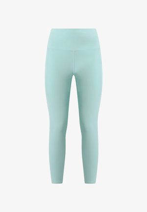 Leggings vert menthe clair fabriqués dans un tissu lisse et extensible. Dotés d'une taille haute et d'une coupe ajustée, idéaux pour les activités sportives.
