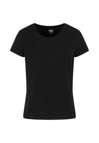 Svart t-skjorte med kort erm laget av bomull, med rund hals og et enkelt design uten dekorasjoner.