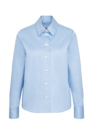 Lichtblauw button-up shirt met lange mouwen, klassieke kraag en witte knopen. Gemaakt van een zachte stof met een normale pasvorm en gehemde manchetten.