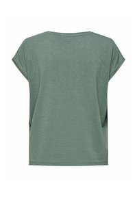 Top corto verde a maniche corte in un tessuto morbido e testurizzato con sottili righe orizzontali e una vestibilità rilassata. Collo rotondo e spacchi laterali.
