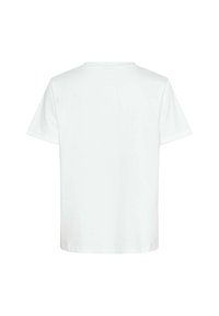 Camiseta de algodón blanca con mangas cortas, cuello redondo y corte recto. Sin patrones ni acentos; textura suave. Se muestra vista trasera.