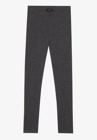 Leggings u tamnosivoj boji, izrađene od mekog, rastezljivog materijala. Imaju glatku teksturu i široku elastičnu traku u struku za udobnost.