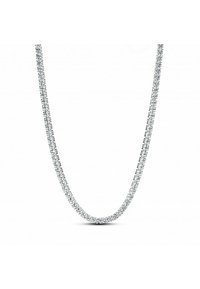 Ogrlica iz srebrnega tonusa s povezavo okroglih kamnov. Vsak kamen je fasetiran, da odbija svetlobo in ustvari svetleč učinek.