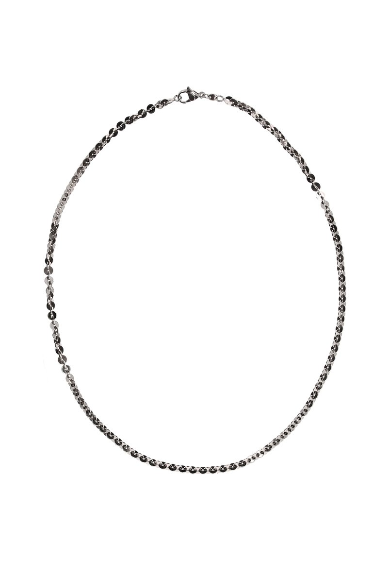 Colier din argint cu un model delicat, interconectat, având un sistem de închidere tip lobster și o finisare netedă, lustruită.