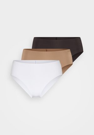 Conjunto de três cuecas sem emendas em branco, castanho claro e castanho escuro. Feitas de um tecido liso e elástico com um design confortável de cintura alta.