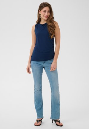 Cream, CRARMINA SLEEVELESS BOATNECK TOP - Top - navy blazer
