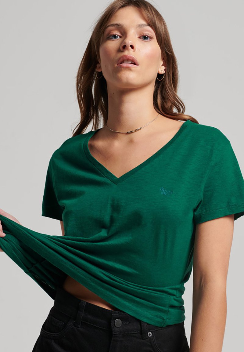 T-shirt in cotone biologico con scollo a V e logo Essentialochre marl da Uomo | IT