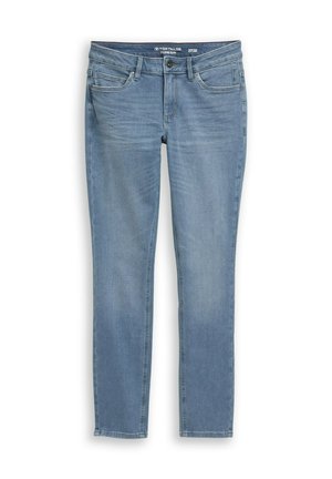 Jeans slim fit in denim azzurro chiaro con tasche frontali, passanti per cintura e chiusura a bottone, taglia 27/32 di Tom Tailor.