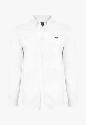 Witte overhemd met lange mouwen, een klassieke kraag en een kleine geborduurde accent op de linkerborst. Glad katoen.