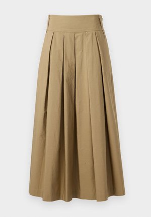 Jupe plissée kaki avec une taille haute, en coton. Présente un design fluide et une finition d'ourlet avec des détails de couture discrets.
