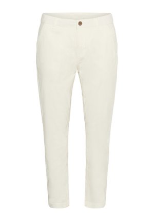 Krémové chinos vyrobené z lehké bavlny, s knoflíkovým zapínáním, bočními kapsami a zúženými nohavicemi pro elegantní střih.