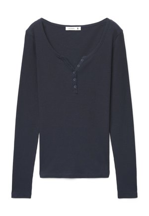 Maglietta henley nera a manica lunga con collo a scollo ampio e cinque bottoni frontali, taglia piccola, del marchio Terranova.