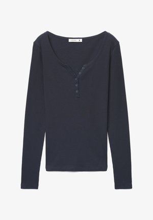 Maglietta henley nera a manica lunga con collo a scollo ampio e cinque bottoni frontali, taglia piccola, del marchio Terranova.