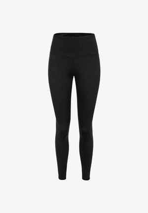 Melnas legingu bikses, kas izgatavotas no elastīga auduma. Augsts jostasvieta, šaura piegriezuma un gluda tekstūra. Bez rakstiem vai redzamas aparatūras.