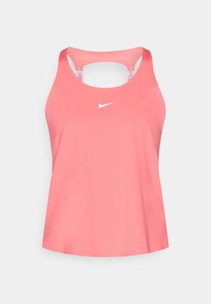 Rózsaszín sportos ujjatlan felső versenyhátsó kialakítással, sima, rugalmas anyagból készült, elöl kis fehér Nike logóval.