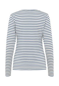 Langarmshirt met blauw-witte horizontale strepen, voorzien van een ronde halslijn en een gladde, rekbare stof voor optimaal comfort.