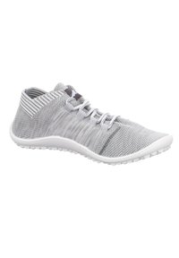 Gray athletic shoe with a breathable mesh upper, low-profile design, white rubber sole, and no visible logos or patterns.