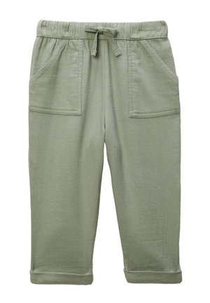 Pantalon vert clair pour tout-petit avec ceinture élastique, cordon de serrage ajustable, poches plaquées à l'avant et revers roulés.