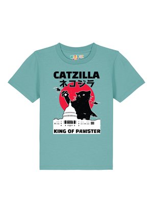 CATZILLA - Print T-shirt - teal monstera