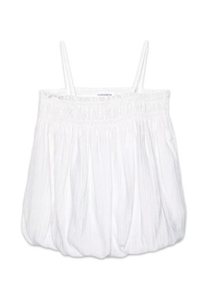 Abito bianco senza maniche a bolle con sottili spalline e vita elasticizzata arricciata.