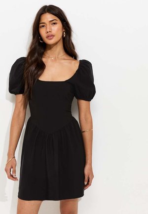 New Look, PUFF SLEEVE V WAIST MINI DRESS - Vestido informal - black