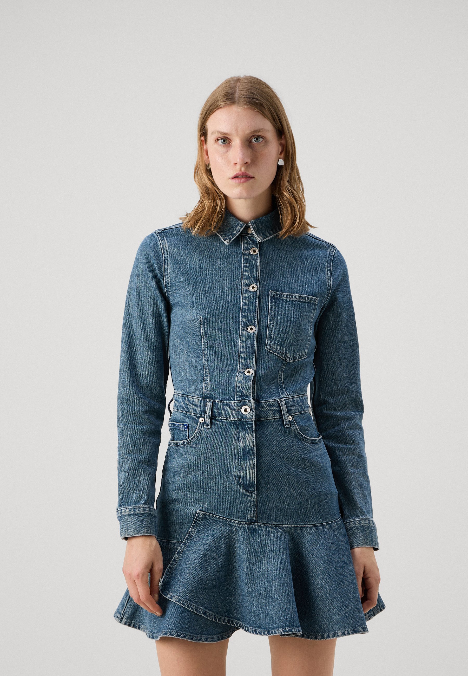 white christmas dresses Harley Ruffle Hem Denim Dress