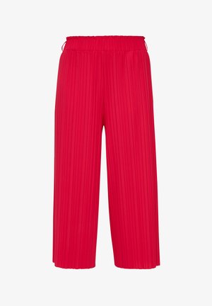 Culottes rouges plissés avec une taille élastique. Fabriqués en tissu léger, offrant une coupe ample et des jambes larges pour le confort.