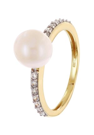 MIT SÜSSWASSER-ZUCHTPERLE UND ZIRKONIAS - Ring - gold-coloured
