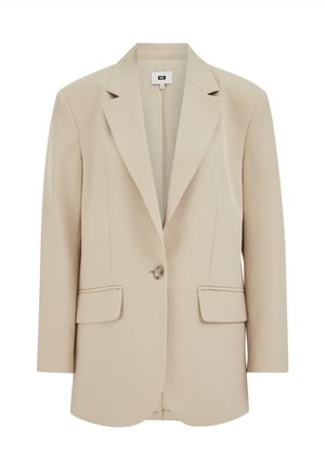 Smėlio spalvos švarkas iš glotnaus audinio, su angomis atlapais, vienu užsegamu mygtuku ir dviem priekinėmis kišenėmis. Stilingai pritaikyta forma su švariais kontūrais.