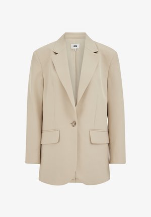 Beežist värvi bleiser siledast kangast, millel on sälguline krae, ühe nupuga kinnis ning kaks eesmist taskut. Lõigatud istuvusega, puhaste joontega.