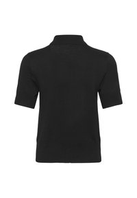 Chemise noire en maille à manches courtes vue de dos, avec col plat et poignets côtelés, présentée sur fond blanc.