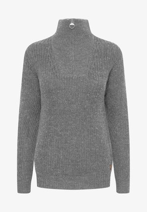 Hall kaelusega kudum, millel on tekstuuriga mustri detail ja väike logo aktsent alumisel küljel. Pika varrukaga ja lõdva istuvusega.