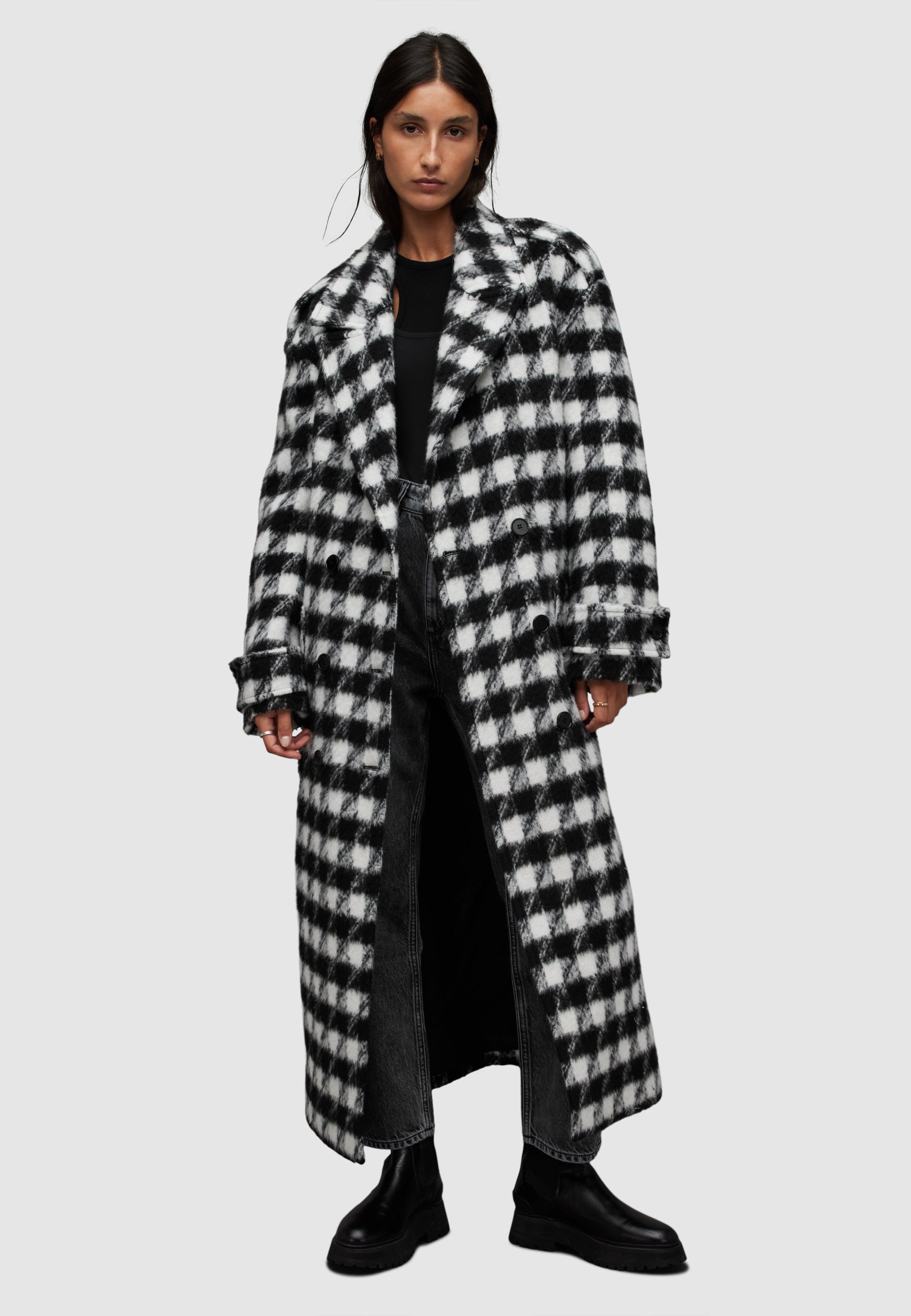AllSaints HAITHE CHECK - Klassischer Mantel - white black/weiß 