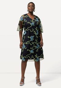 Ulla Popken TEXTURED FLORAL EMBROIDERED LAYERED - Vapaa-ajan mekko - night blue