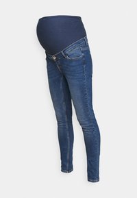Gravidjeans i mörkblå denim med en flexibel panel för magen och smal passform. Funktionen inkluderar framfickor och dragkedja.