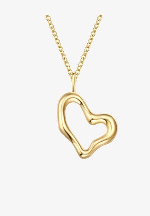 Gold heart-shaped pendant necklace with a wavy edge, suspended on a thin chain, featuring a polished metallic finish.