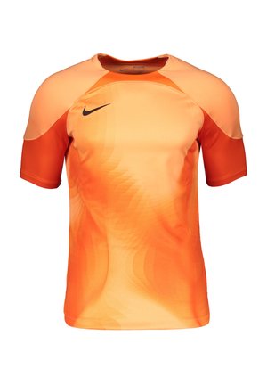 Oranje sportshirt met een zachte textuur, ronde halslijn, korte mouwen en een gradient ontwerp dat overgaat van licht naar donker oranje.