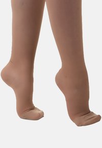 Collant trasparenti color beige fino alla caviglia con una texture liscia, dotati di punta rinforzata e design antiscivolo per il massimo comfort.