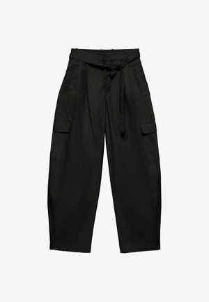 PULL&BEAR, HIGH-WAIST WITH BELT - CARGO TROUSERS - Pantalon cargo - black