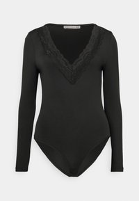 V NECK LONGSLEEVE - Top s dlouhým rukávem - black