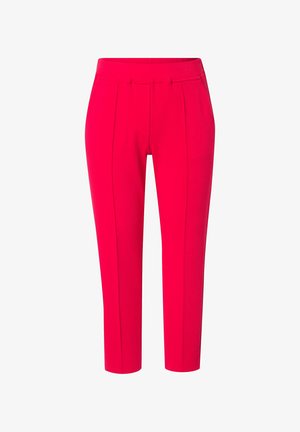 Czerwone, dopasowane spodnie o gładkiej teksturze, z plisami z przodu, w wąskim kroju i skróconej długości, oferujące nowoczesny sylwetkę.