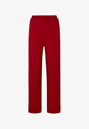 Rote Hose mit geradem Bein und elastischem Bund, vor weißem Hintergrund gezeigt.