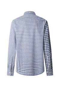 Karobluse mit einem blau-weißen Gingham-Muster, aus einem Stoff mit glatter Textur, langen Ärmeln und Knopfmanschetten.