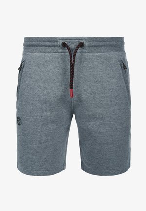 Grijze, geweven shorts met een elastische tailleband, voorzien van een donker trekkoord en twee zijzakken. Inclusief een logo op het linkerbeen.