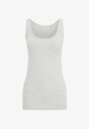 Gray tank top made of soft, lightweight fabric. Features a scoop neckline and fitted silhouette, with smooth, minimal seams.