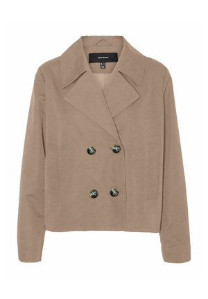 Beežikahekordse nööpimiskinnitusega naiste jakk laiade kraede, nelja kilpkonnamustrilise nupu, pikkade varrukate ja küljetaskutega, Vero Moda kaubamärk.