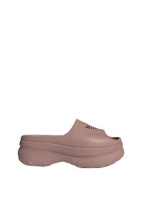 Rosa Slipper-Clog aus strukturiertem Gummimaterial, mit abgerundetem Zehenbereich, erhöhter Sohle und dezenten Akzenten im Obermaterial. Leicht und modernes Design.