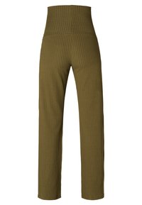 Olijfgroene geribde broeken met een hoge taille, recht model en een textuurstof voor extra comfort. Heeft een naadloze uitstraling.