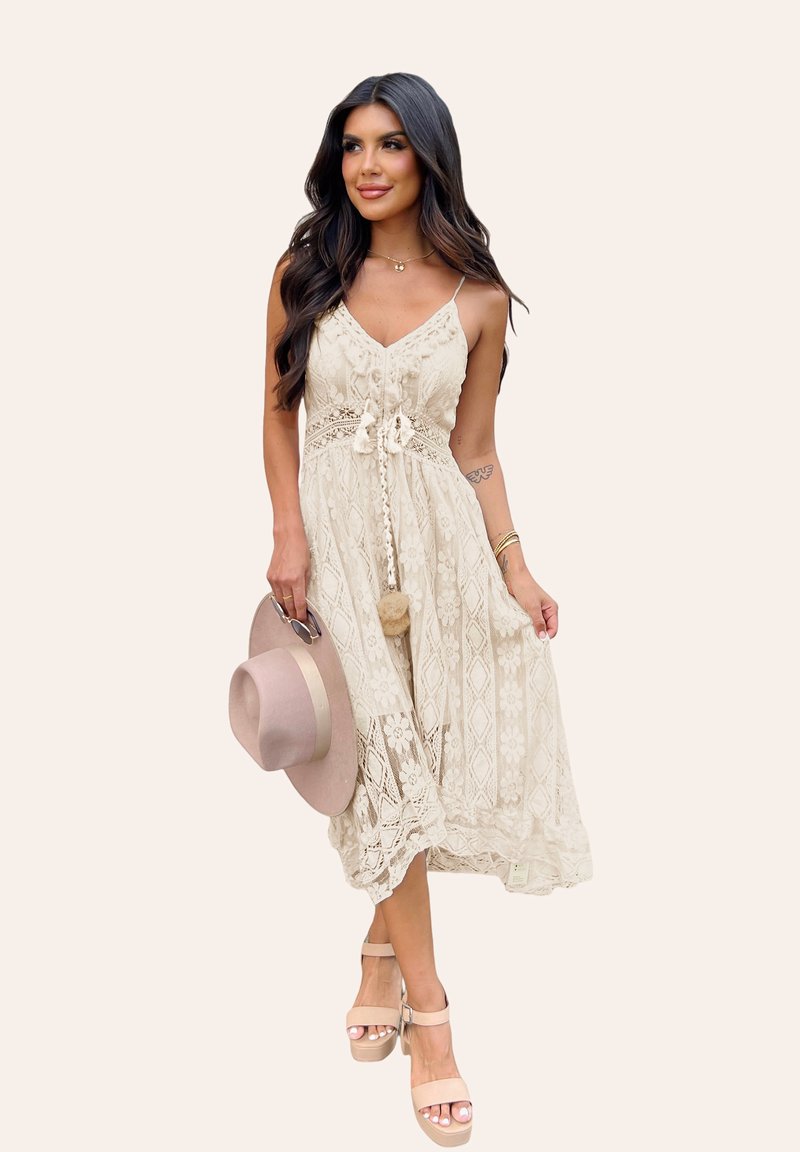 Cupshe V AUSSCHNITT FLORAL QUASTEN SPAGHETTI HILOW PARTY BOHO BEACH